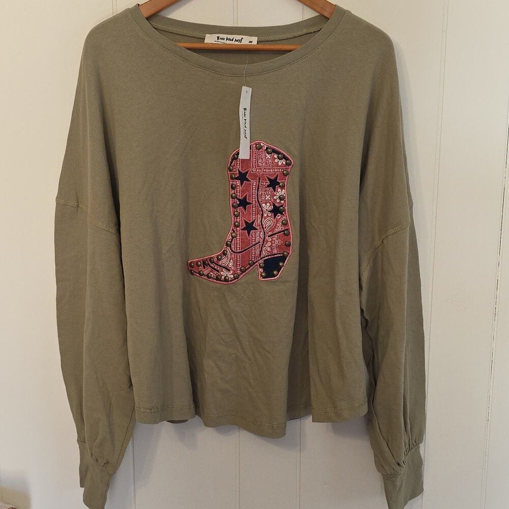 Three Bird Nest Olive Green Top Womens M